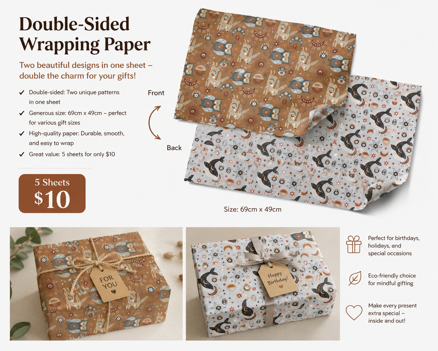 Wrapping Paper Double Sided(5 sheets)