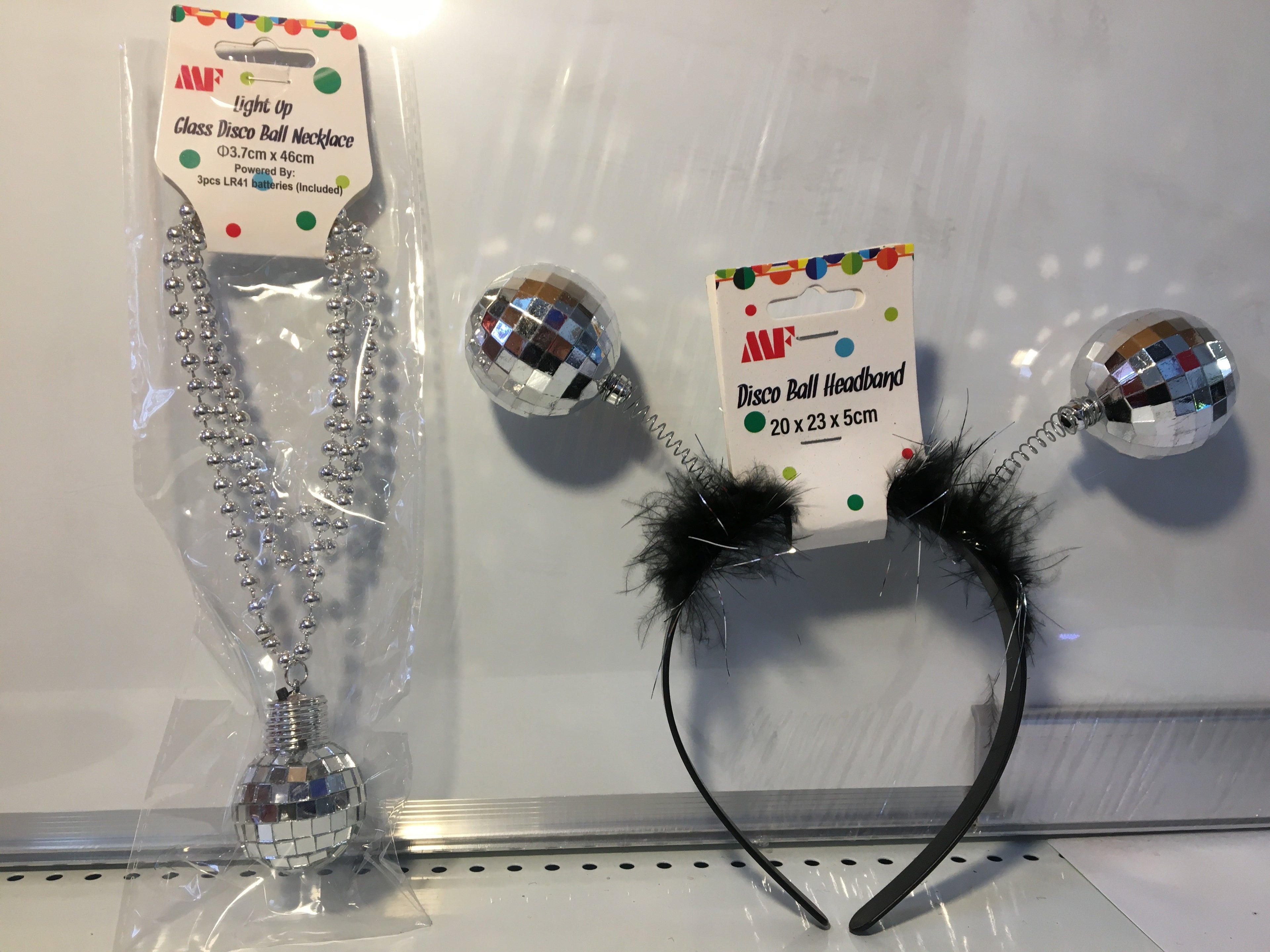 2-Piece Disco Party Accessory Set - Light Up Glass Disco Ball Necklace and Feathered Mirror Ball Headband, 70s Retro Costume Kit for Festivals, Raves, New Year's Eve, Theme Parties