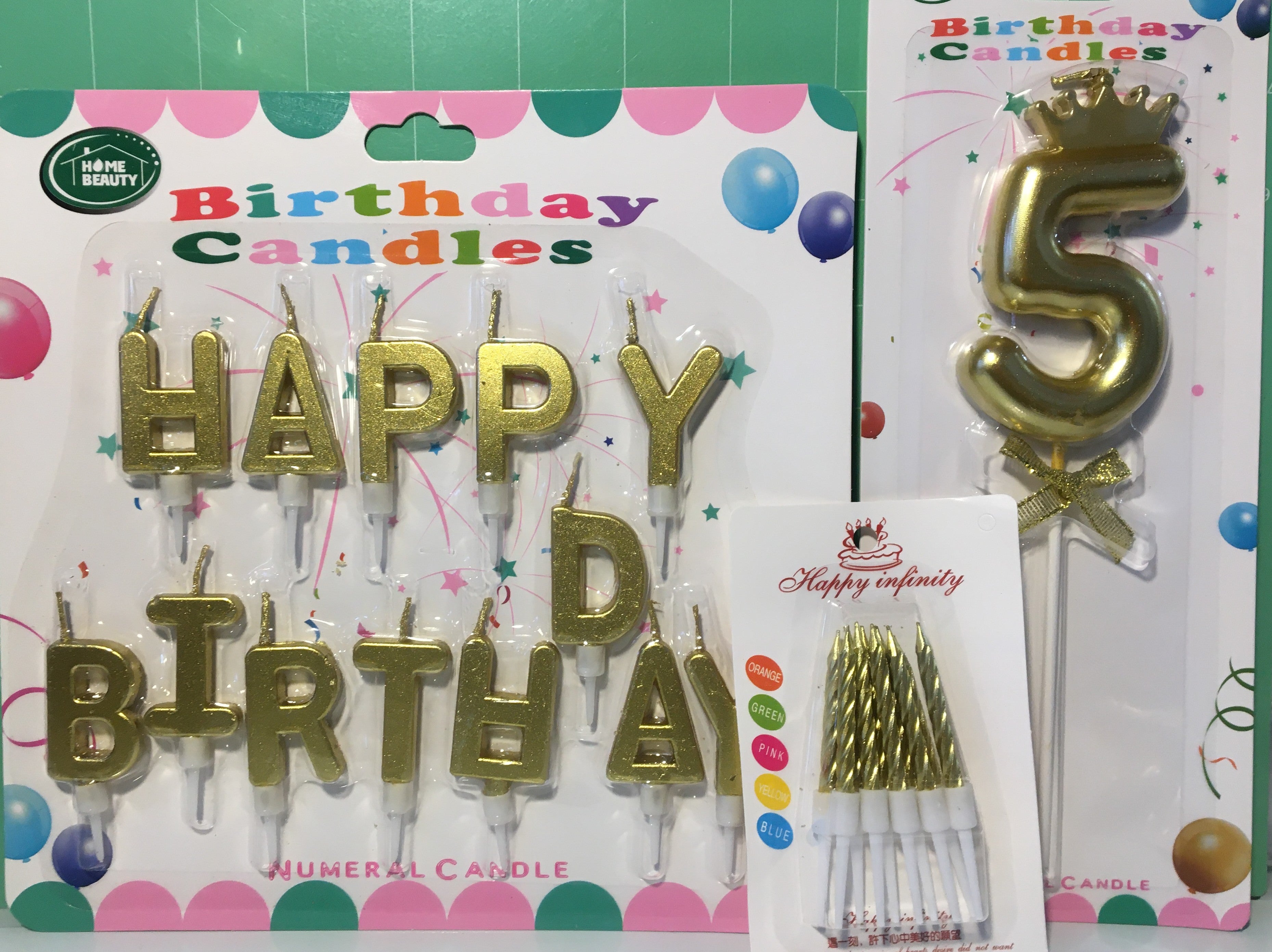 Luxury Happy Birthday Gold Candle Set