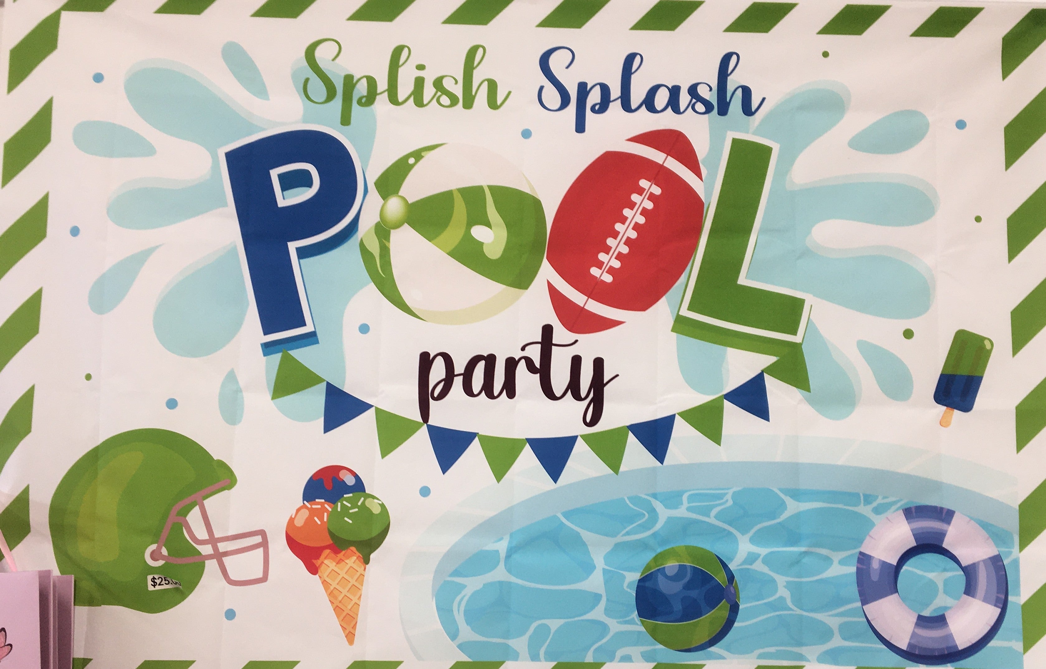 Pool Party Happy Birthday Banner 150cm x 110cm – Summer Swimming Pool Birthday Decoration Backdrop
