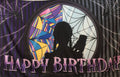Wednesday Addams Happy Birthday Banner 150cm x 110cm – Gothic Halloween Party Decoration Backdrop