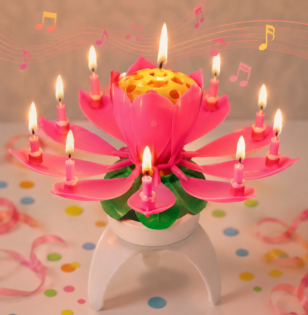 Musical Lotus Flower Birthday Candle – Magic Blooming Cake Candle with Happy Birthday Music