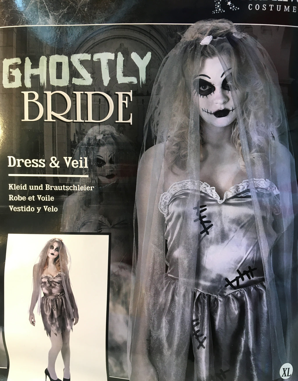 Ghostly Bride Halloween Costume for Women - Corpse Bride Dress & Veil Set - Gothic Zombie Wedding Gown, Haunted House Monster Cosplay Outfit, Creepy Living Dead Doll