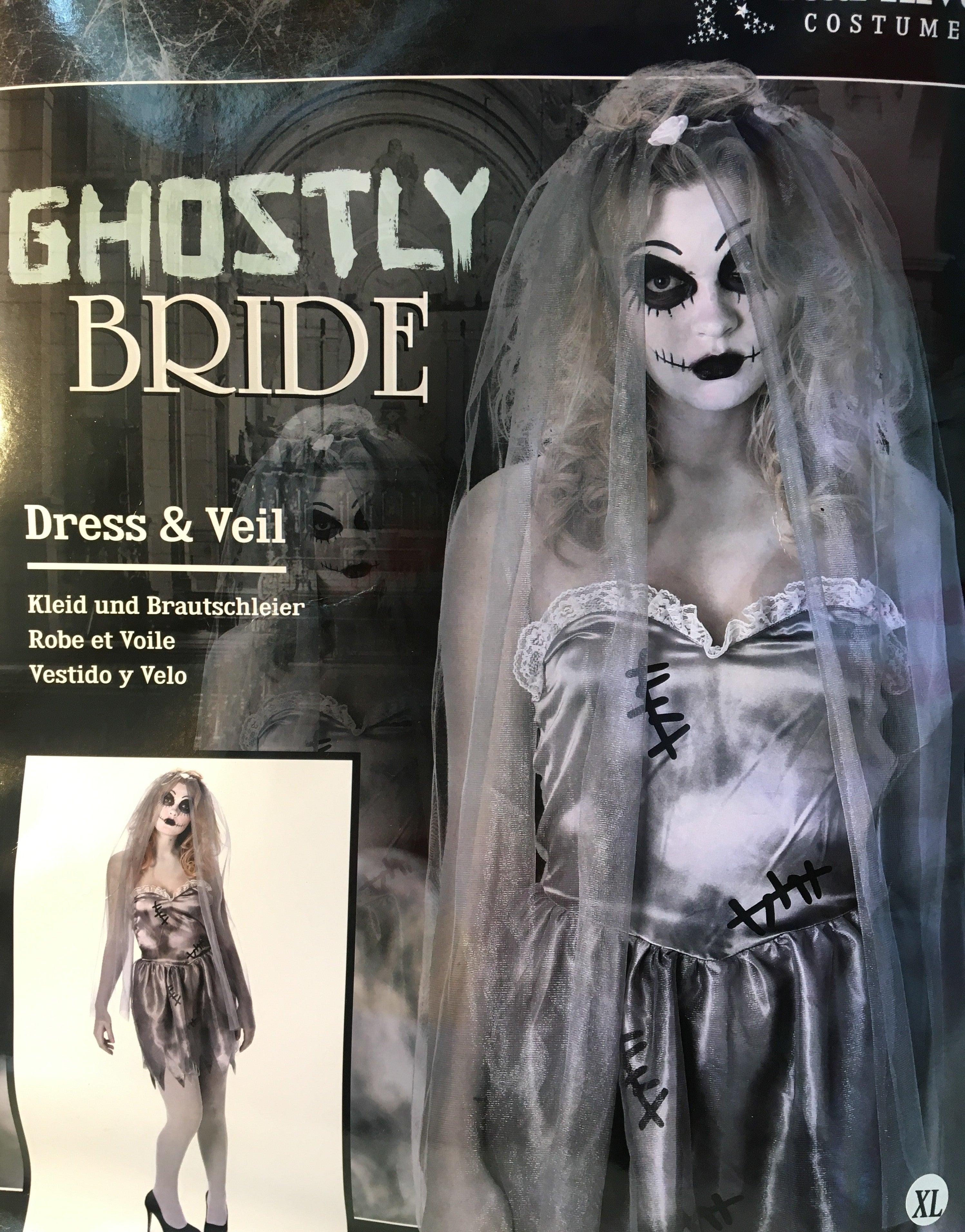 Ghostly Bride Halloween Costume for Women - Corpse Bride Dress & Veil Set - Gothic Zombie Wedding Gown, Haunted House Monster Cosplay Outfit, Creepy Living Dead Doll