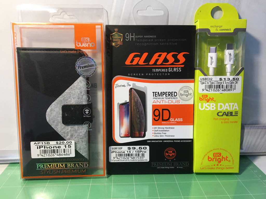 iPhone 15 Phone Case and Tempered Glass Screen Protector Combo Pack-DC20%