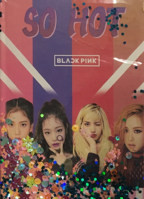 Kpop BLACKPINK BTS Hardcover Journal Notebook with Liquid Glitter Sequins - Aesthetic Lined Diary, K-pop Merchandise Gift for BLINK & ARMY, College Ruled Stationary