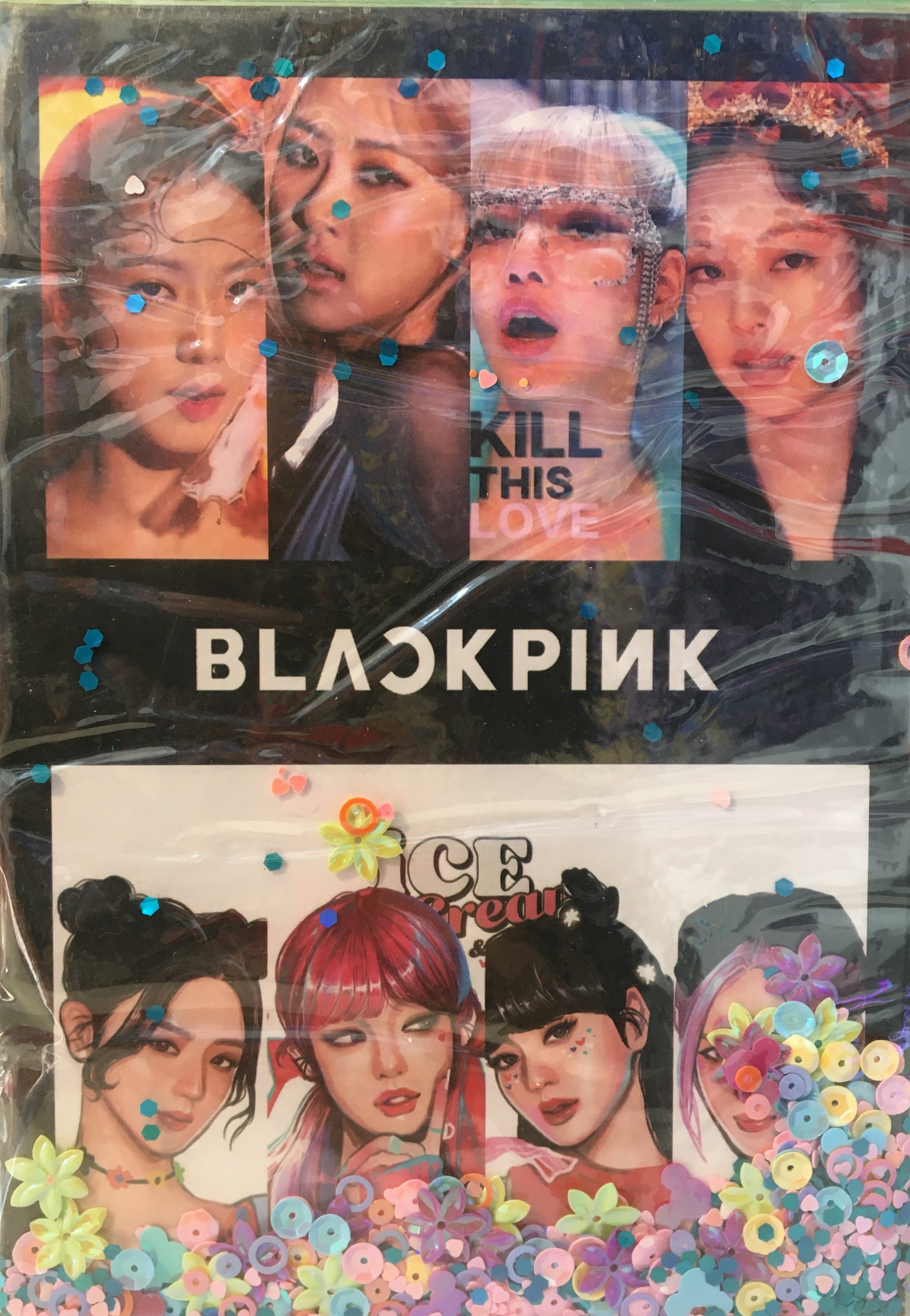 Kpop BLACKPINK BTS Hardcover Journal Notebook with Liquid Glitter Sequins - Aesthetic Lined Diary, K-pop Merchandise Gift for BLINK & ARMY, College Ruled Stationary