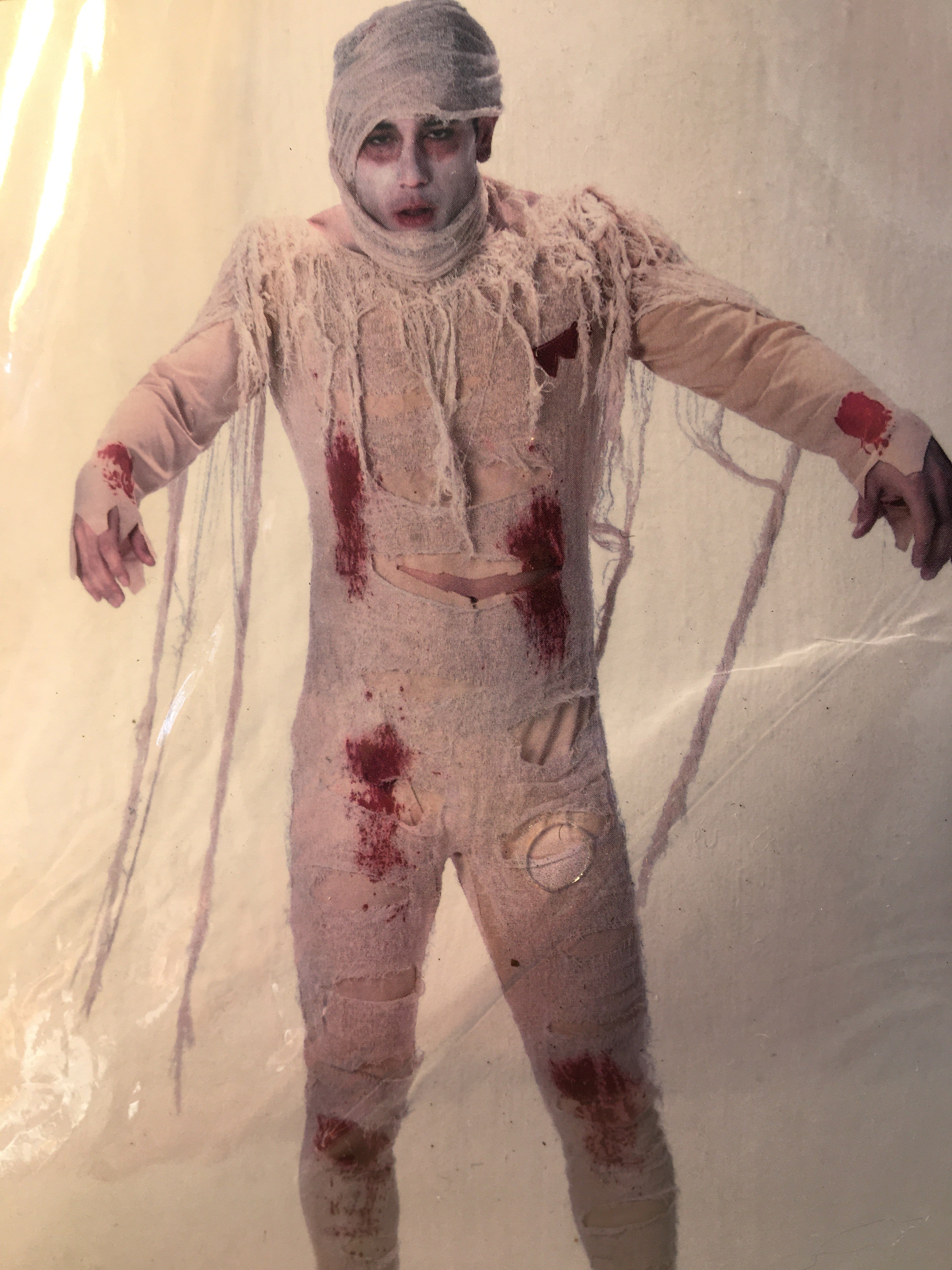 Men's Tomb Mummy Halloween Costume (Sizes M, XL) - Bloody Undead Jumpsuit & Headscarf Set - Scary Egyptian Pharaoh Zombie, Haunted House Cosplay Outfit