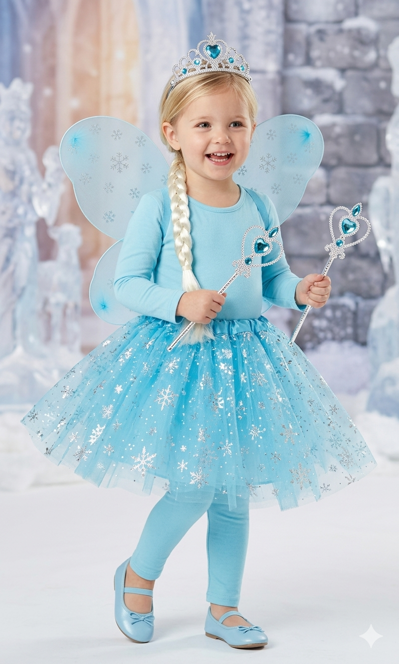 Deluxe Ice Princess Fairy Wings & Tutu Set for Toddlers - Silver Snowflake Costume - Includes Tiara, Wand & Braid Hairpiece (Fits 2-5 Years)