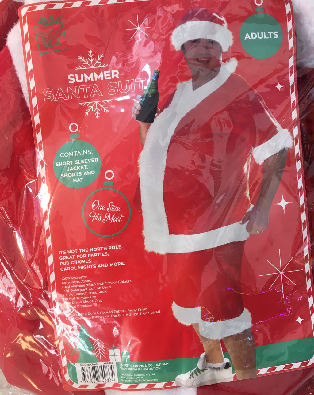 Adults Summer Santa Costume - Red Short Sleeve Jacket & Shorts Set - Perfect for NZ Australia Christmas Beach Parties & Festive Pub Crawls