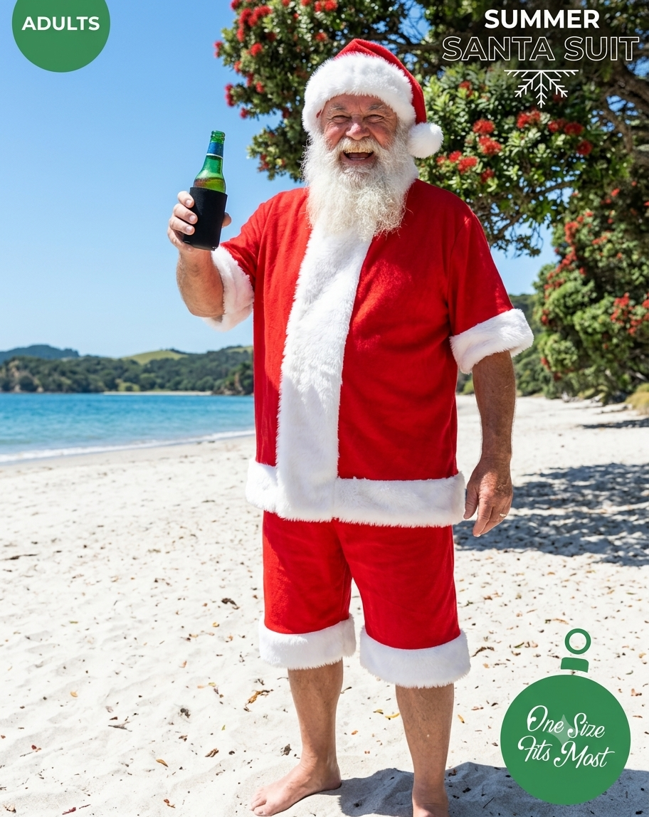 Adults Summer Santa Costume - Red Short Sleeve Jacket & Shorts Set - Perfect for NZ Australia Christmas Beach Parties & Festive Pub Crawls
