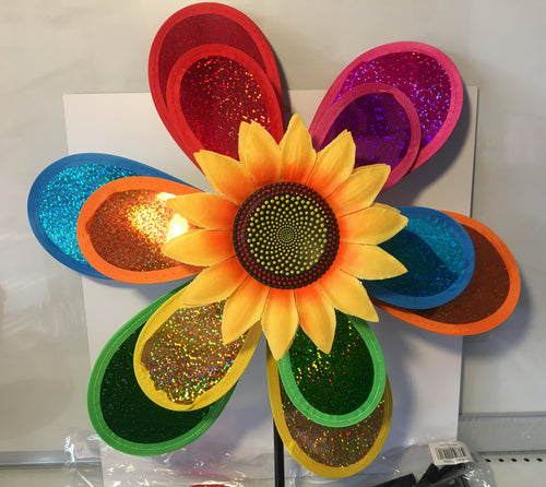 38cm Rainbow Sunflower Windmill Garden Spinner with 50cm Stake – Colourful Outdoor Yard Decoration